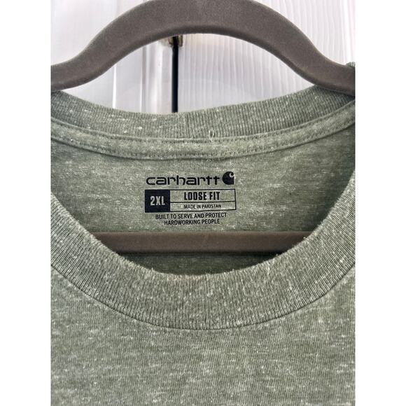 Carhartt Sage Green Marled Short Sleeve Crewneck Logo Front Pocket T-shirt - Picture 4 of 6